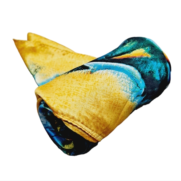 💖 2/$30 Boho blue yellow Floral square satin hair head & neck scarf - Picture 9 of 12